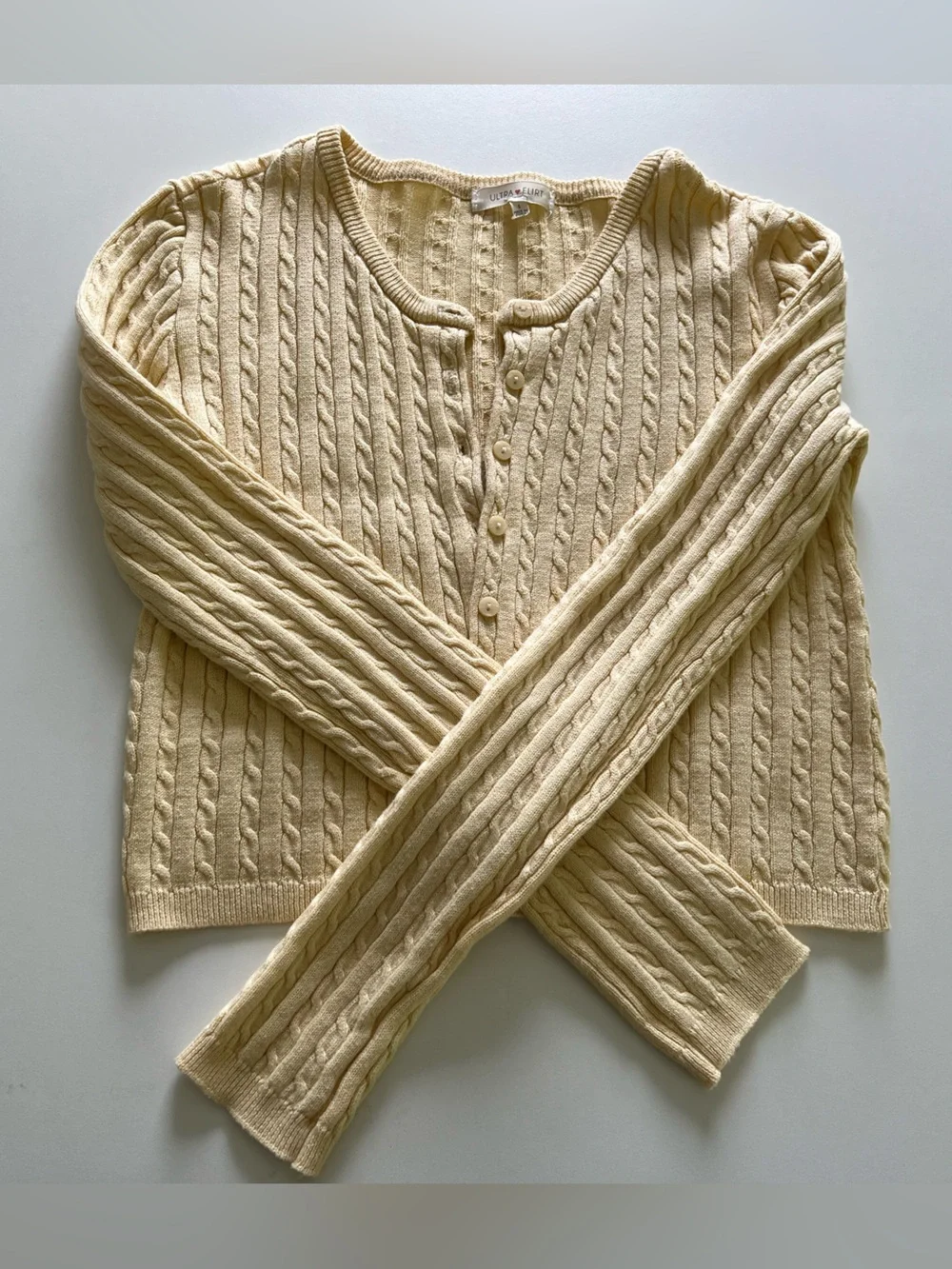 Cream Cable Knit Button-Front Sweater - Women - Picture 2 of 3